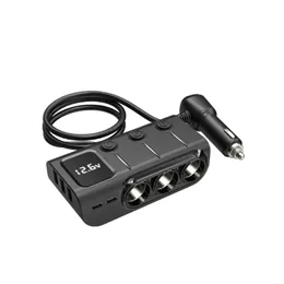 Encendedor de cigarrillos para coche GC01, interruptor independiente USB de uno a tres, 3 puertos, PD, carga rápida inteligente, cargador convertidor de 120W