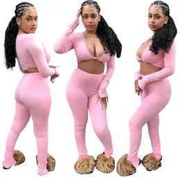 Calça Feminina de Duas Peças SUJYing Conjunto de Verão Rosa Sólido Temperamento Commuter Redução de Idade Jaqueta de Motocicleta de Manga Longa Feminina Sino