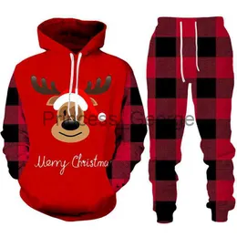 Herrspår 2023 Julpar Family Outfits Elk Mönster 3D Print Hoodiesuit Xmas Holiday Party Clothing Set Funny Menwomen Tracksuits X0627