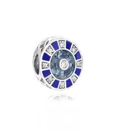 Новый оригинальный шарм из стерлингового серебра 925 пробы ажурная синяя эмалированная мозаика с хрустальными бусинами подходит для европейского браслета браслет Diy Fashio8195055