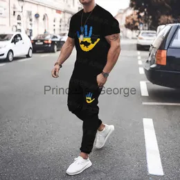 Мужские спортивные костюмы Summer Ukraine Symbol Комплект спортивной одежды Tshirt Pants 2 Pieces Printed Loose Shirt Casual Oversize Gym Fitness Suit Black Quick Dry x0627