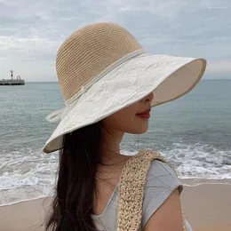 와이드 브림 모자 여성 숙녀 태양 모자 접이식 양동이 어부 모자 모자 해변 야외 선 스크린 안티 uv 여름 바이저