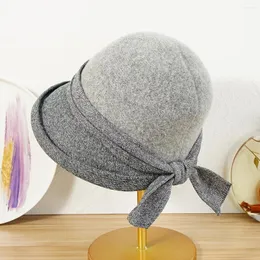 Beanies Short Brim Bucket Hat Vintage Elegant Fisherman With Bow Women's Autumn Winter Cloche Fedora