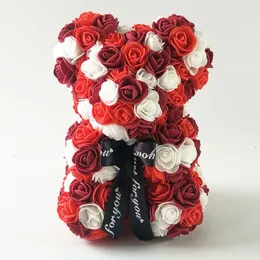Torkade blommor blandad färg 25 cm rosebjörn valentins dag gåvor bröllop dekoration romantisk handgjorda rosblomma nallebjörn 230627