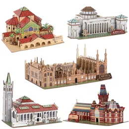 3D Puzzles Wooden Puzzle Famous Stanford University of Cambridge MIT Building Model Jigsaw Educational Toys For Children Kids 230626