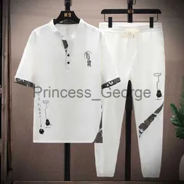 Erkek Eşofman (Gömlek pantolon) yaz kısa kollu erkek gömlek baskı desen erkek gündelik elastik bel gömlek erkekler İki Parça Takım elbise boyutu M4XL x0627