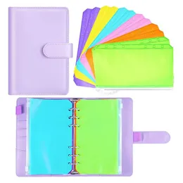Clips 15Pcs A6 PU Leather Notebook Binder Cover Refillable Plan Journal Binder with Zipper Bag for Budget System Scrapbooking