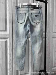 Pantaloni da uomo firmati Prad Family Jeans P New Spring/Summer Light Wash Slim Fit Small Leg Triangle Thin Straight BLVD