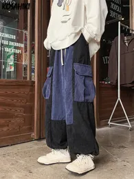 Женские брюки Y2k, эстетические японские женские и мужские винтажные брюки-карго контрастного цвета в стиле пэчворк, свободные повседневные штаны на шнурке