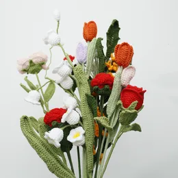 ドライフラワー手織りの人工花ウールかぎ針編みブティック花束手作りの甘い装飾花230627