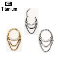 젖꼭지 반지 1PC ASTM 36 귀걸이 코 Clicker Septum 피어싱 도금 체인 지르콘 Tragus 립 귀 스터드 바디 쥬얼리 230626