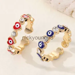 Band Rings Lucky Turkish Blue Evil Eye Zircon Open Rings For Women Vintage Colorful Enamel Love Heart Demon Eyes Finger Rings Party Jewelry x0625