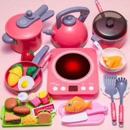 Kitchens Play Food Kids Kitchen Toy Set Simulation Induction Cooking Cookware Model Girls Cutting Fruit Toys Simulating Educational Pretend Play 230626