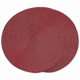 Настольные коврики Круглые плетеные салфетки Набор из 6 для обеденных столов Тканые моющиеся нескользящие места 15 дюймов (темно-красный)