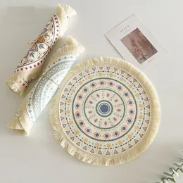 Tischsets aus böhmischem Baumwollfaden, skandinavischer Stoff, gewebte runde Matten, isolierte Tischuntersetzer mit Quasten und Verbrühschutz für Zuhause und Küche