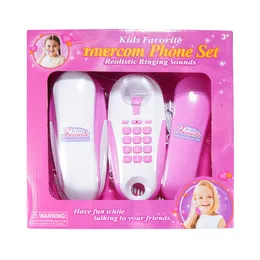 Doll House Accessories Twin Phone Wired Intercom Set för barnens telefonuppsättning med två telefoner Ringande ljudprat med varandra barn Interaktiv leksak 230626