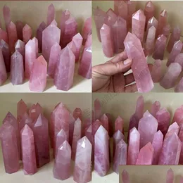 Arti e mestieri Quarzo rosa naturale Torre di cristallo rosa Chakra minerale Guarigione Bacchette Reiki Pietra energetica Punto a sei lati Bacchetta magica Roug Dhihs