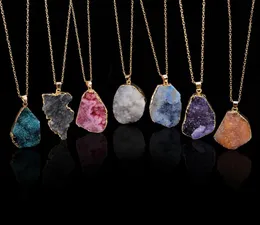 Druzy Quartz Natural Stone Oregelbundet Geode Gold Color Raw Nyx Stone Pendant Necklace Chain for Women Quartz Halsbandsmycken Acces6550443
