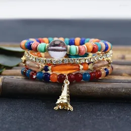 Strand Eiffel Tower Pendant Beaded Bracelet For Women Bohemian Ethnic Style Handmade Charm Men's Romantic Jewelry Set