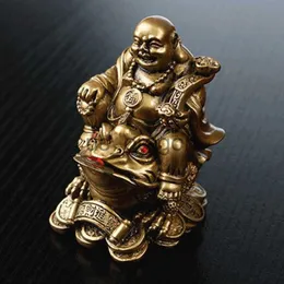 Dekorativa föremål Figurer Lucky Feng Shui Maitreya Buddha Statue Toad Figurin Money Fortune Wealth Chinese Golden Frog Home Office Tabletop Decoration