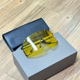 Överdimensionerade mask solglasögon svart metall gul lins kvinnor män sommar sunnies gafas de sol Sonnenbrille uv400 glasögon med låda