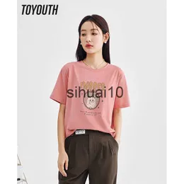 Kvinnors t-shirt Toyouth Women T-shirt 2023 Spring Short Sleeve O Neck Loose Tees Söta grafiska tryck Fyra färger Pure Cotton Comfort Comance Tops J230627