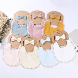 Fashion Soft Baby Bib and Bows Hairband Two Piece Set Cute Handmade Bowknot Elastic Headband Infant Headwear Photo Props