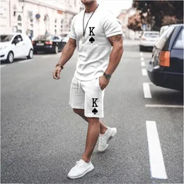 Męskie dresy letnie garnitur krótkie rękawowe druk Poker K Wzór 3D Sportswear Casual Oversited Top Shorts Oddychający Sportswea 230627