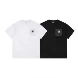 H2Z2 2023男子と女性のファッションTシャツハイストリートブランドカーハートマウンテンポケット短袖ワークウェアカジュアルルーズラウンドネックカップルボトムsu1z