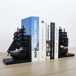 Decorative Objects Figurines Nordic Black Sailboat Booknook Wood Pirate Ship Bookend Sailing Ship Mold Book Nook Insert Kits Ornament Artwork Home Decor 230627