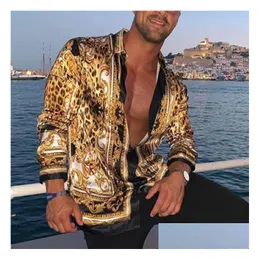 Erkekler Casual Gömlek Erkek Uzun Kollu Gömlek Leopar Baskı Çiçek Baskılı Üst Trendy Bluz Homme Bohem Damla Teslim Giyim C Dhyaz Tops