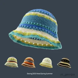 Casquettes 2023 femmes coton Crochet casquette tricoté à la main rayé Beanie seau chapeau designer luxe R230627