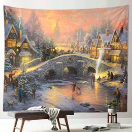 Tapeçarias Cilected Christmas Snow Scene Tapeçaria Decoração Ano Pano Arte Pendurada Pintura Parede Pendurada Casa Toalha De Mesa Cortina 230626