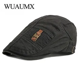 Wuaumx vår sommar casual herre hatt bomull retro basker hatt cabbie sillben newboy mössor solid anka i murgröna platt cap gorras