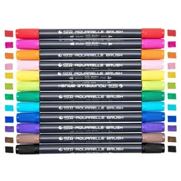 Markers STA Calligraphy Brush Marker Pen Set Double Headed Sketch Paint Water Brush Art Watercolor Marker Pens Drawing Supplies