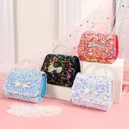 Backpacks Sequins Luxury Kids Pearls Handbags Little Girls Messenger Bags Cute Children Small Coin Pouch Mini Chain Crossbody 230627