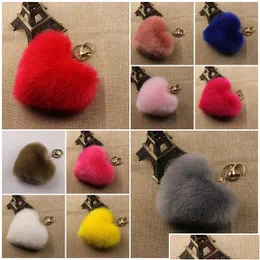 Keychains Lanyards Faux Rex Rabbit Fur Pom Heart Shape Key Chain Woman Bag Charms Man Trinket Car Keychain Drop Delivery Fashion A Dh7Up