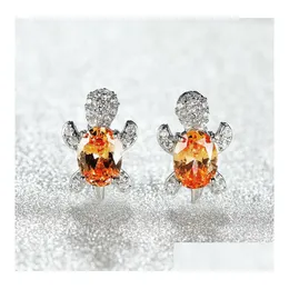 Stud Cute Design White Gold Plated Gemstone Earring Copper Turtle Animal Earrings for Women Gift 16 Färger Drop Leverans smycken Dhtun