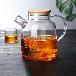 1L/1,8L duże przezroczyste szklane borokrzewnik szkła czajnika z herbatą sitko kuchenki Bezpieczne wodę producent herbaty Bambus pokrywki herbaty L230620
