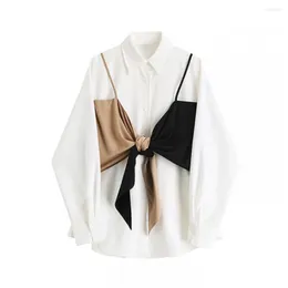 Kvinnors blusar vår hösten elegant blus överdimensionerade kvinnors skjortor bowknot skarvande grande taille femme koszula damska blusas kimono