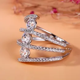 Kobieta z drugiej strony pierścień srebrny kolor aaaaa cZ oświadczenie obietnica Pierścienie ślubne dla kobiet mężczyzn palec biżuteria