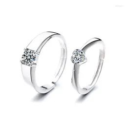 Conjunto de anéis de prata esterlina 925 moderno para mulheres, homens, amantes, casal, amizade, noivado, casamento, joias