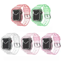 TPU Clear Glitter Strap For Apple Watch Band 38mm 40mm 42mm 44mm 41mm 45mm Glacier Wristband For Iwatch Series SE 7 6 5 4 3 2 1