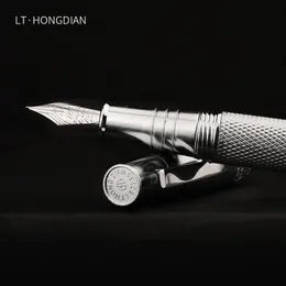 Stifte Hongdian 6013s Multipoint gebürstete Schleif -Vintage Highend Silver Carving Fountain Pen Iridium EF/F NIB für Geschenke