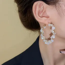 Hoop Earrings Beautiful Crystal Shell Flower For Women Personality Fashion Pendientes