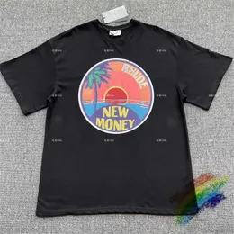 Herrtröjor tröjor Rhude nya pengar grafisk vintage kort ärm t-shirt män kvinnor bästa kvalitet överdimensionerade topp tee t shirtegfv