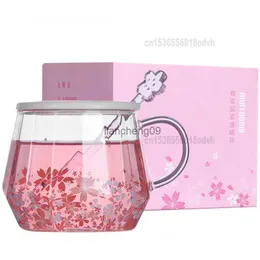 Sakura Diamante Copo de Vidro Copo de Água com Alça Rosa Bonito Copo Mexer Café Vidro Transparente L230620