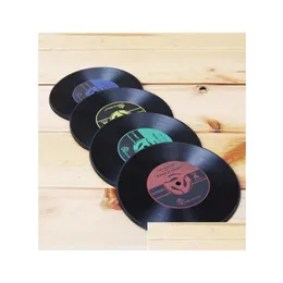 Almofadas de tapetes Sile Coaster Disco de disco de vinil vintage para bebidas de mesa Proteção de tapete evita danos à mobília Antiderrapante Queda Delive Dhvue