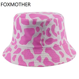 Foxmother New Fall Fashion Black Pink Cow Print Bucket Hats Women Fisherman Caps Autumn