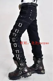 Jeans da uomo 2740 Fashion Casual Stage Japan Visual Punk Pantaloni Two Ways Bib Pants Tuta Cantante Costumi 230628